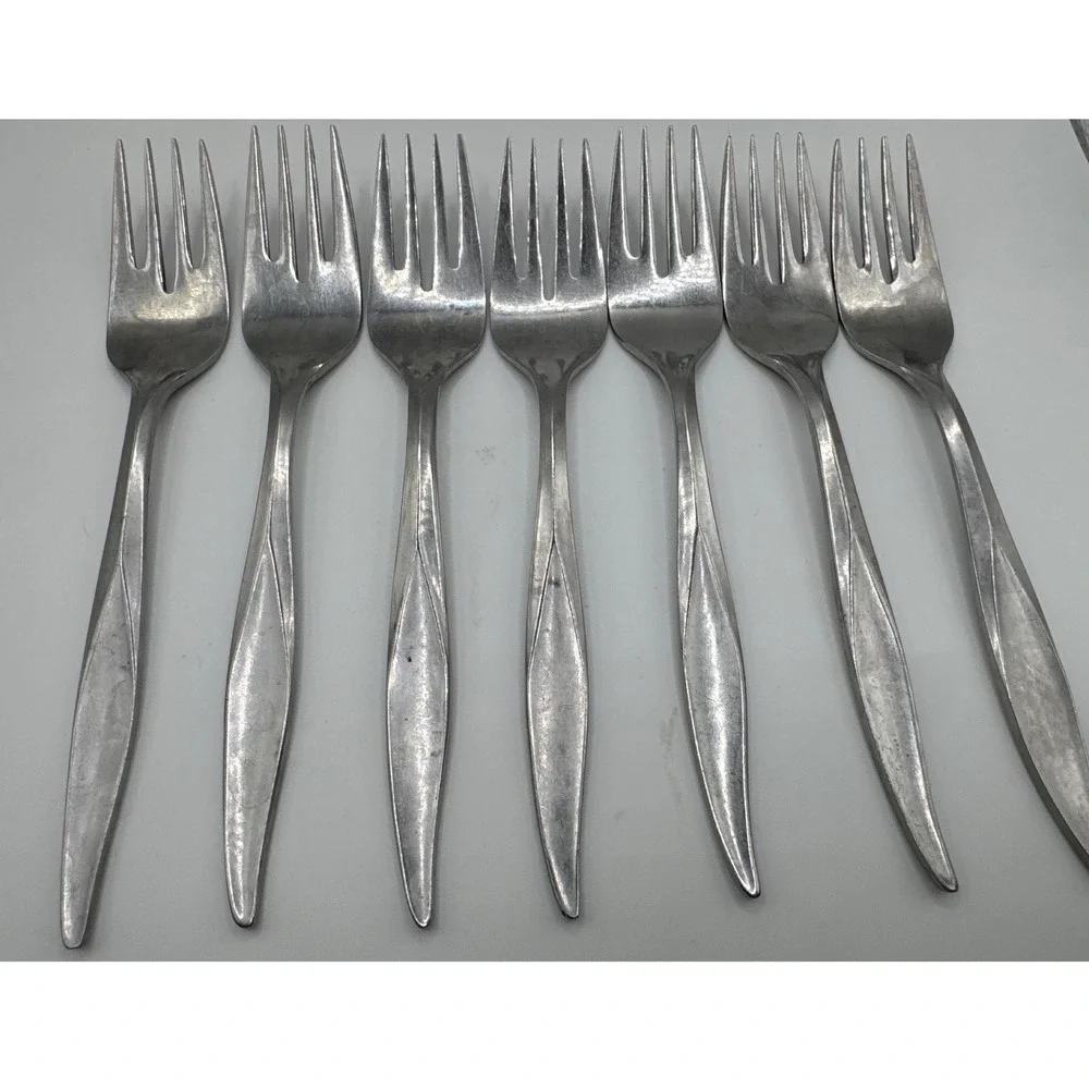 Nasco Montego Stainless Salad Forks Set of 7 Japan MCM Flatware 6.25 inch